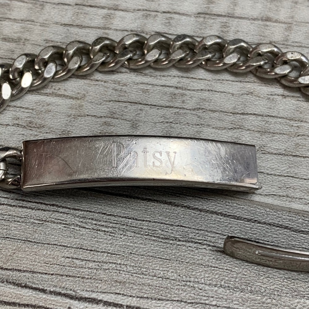 Vintage Speidel USA Silver Tone Patsy Engraved ID Curb Chain Bracelet 6 Inch